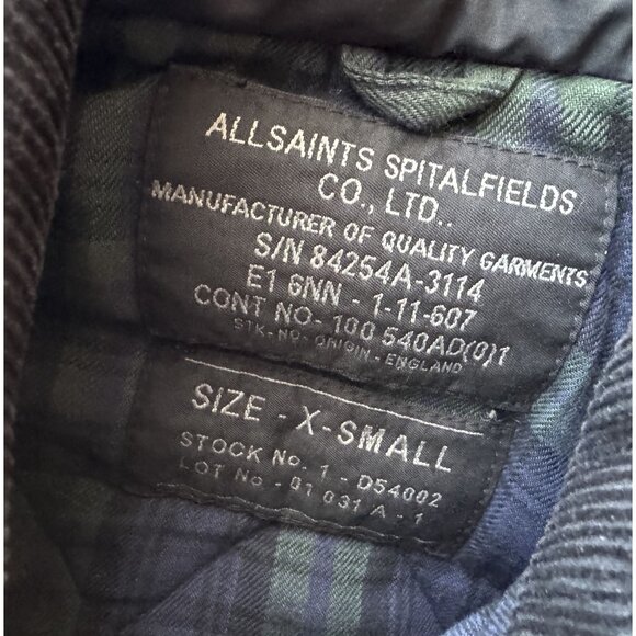 ALLSAINTS Spitafields Quilted Full Button Blue Dark Gray Barn Jacket Sz XS - Picture 7 of 8
